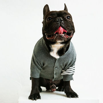 Pet clothes factory Custom make pet dog winter sweater 12GG grey color button up cardigan cute Pet cat knitting sweater